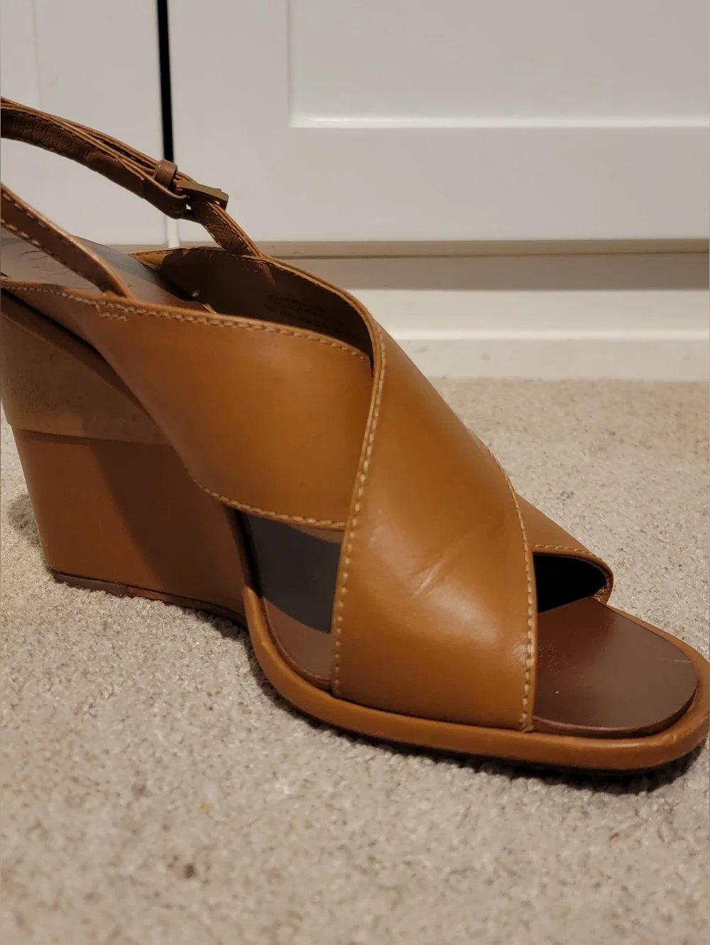 Tory Burch Gabrielle Leather Slingback Wedges Heels Royal Tan Size 9